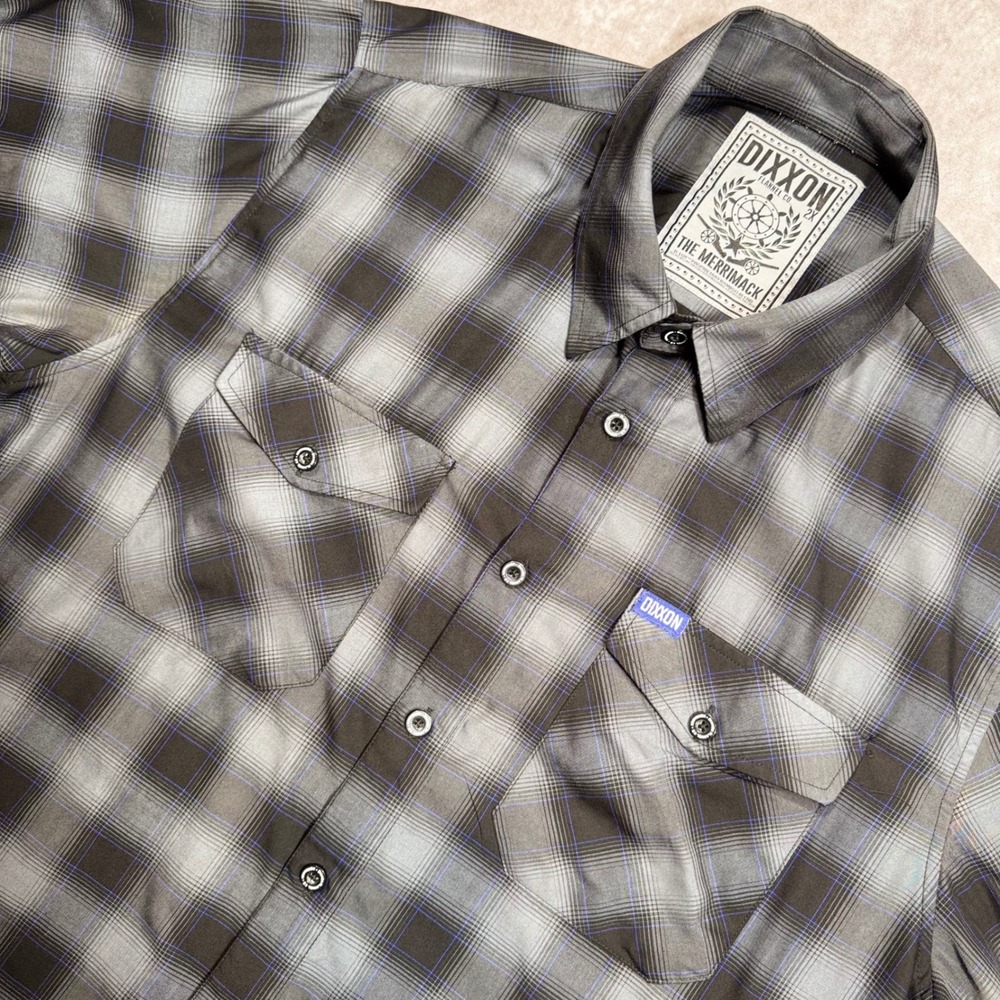 Dixxon Flannel Co The Merrimack Grey Black Plaid Bamboo SS Button Up Shirt 2X